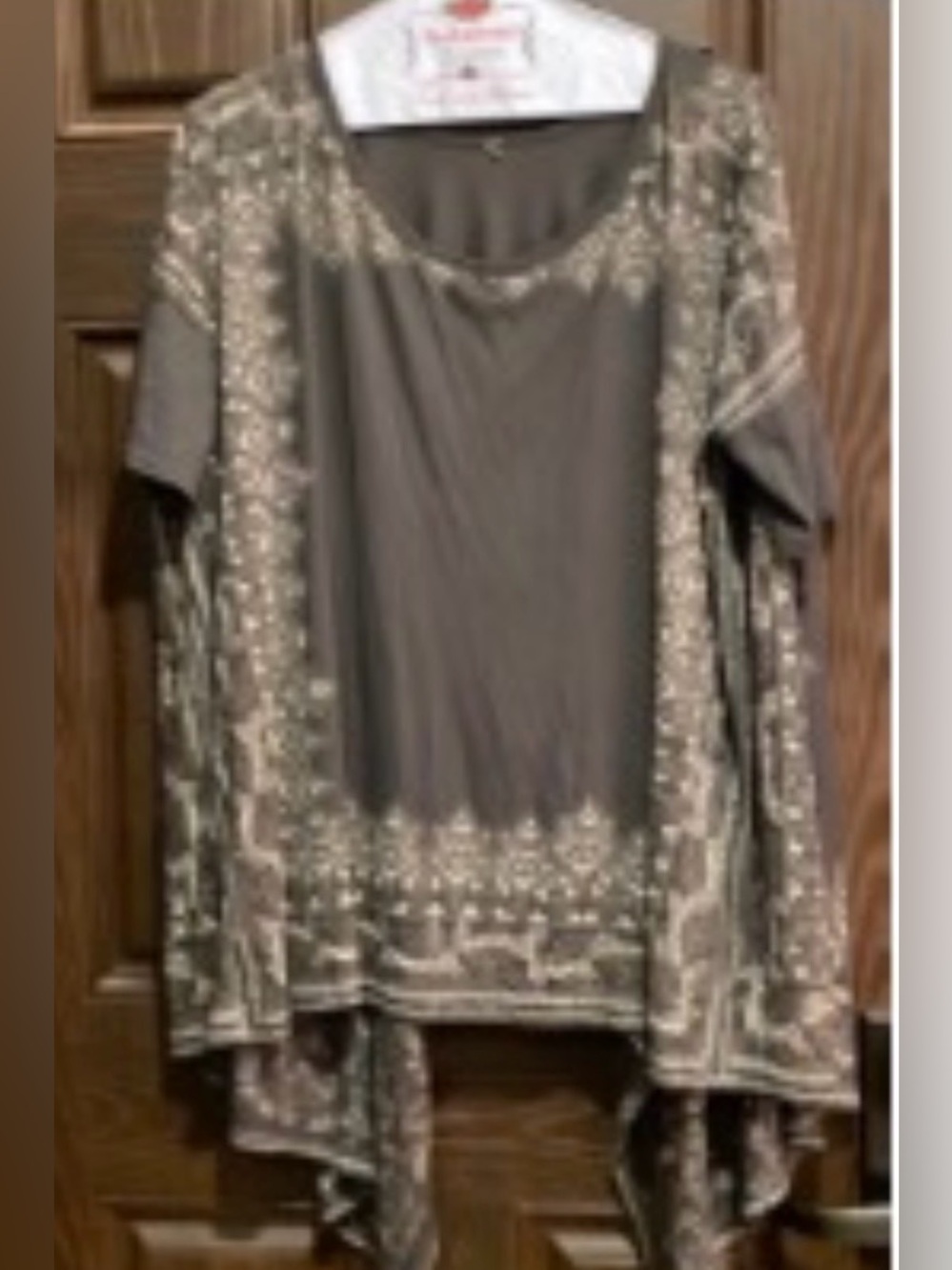 Free People Taupe Embroidered Scoop-Neck Tunic